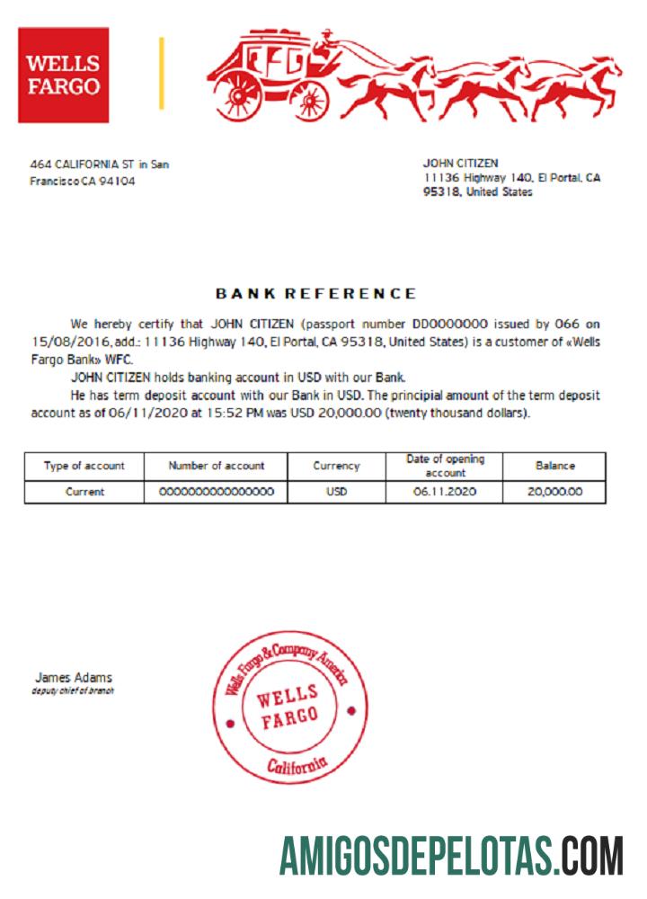 Referência do Banco Wells Fargo dos EUA modelo